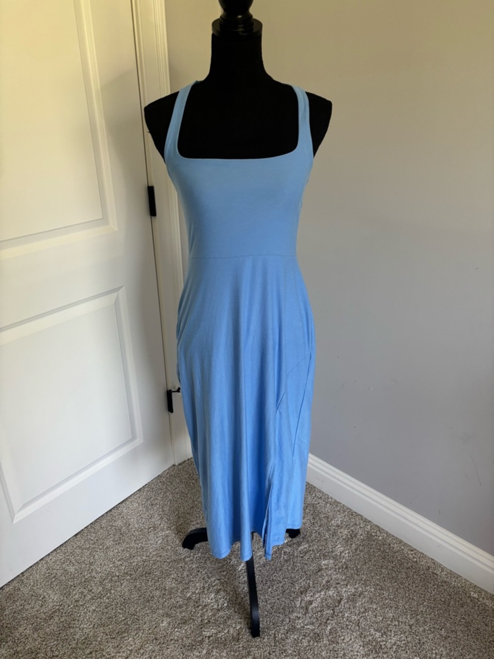 Beyond yoga Light Blue Square Neck Sleeveless Midi Dress